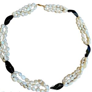 Rice Pearl and Onyx Necklace